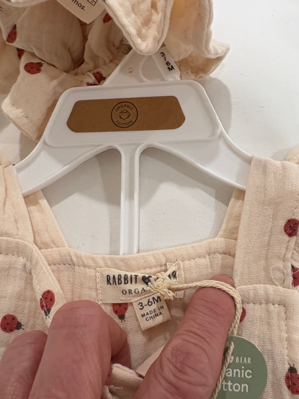 Rabbit & Bear Organic cotton Cream 3 pc Baby Dress with diaper cover and hat . - Picture 7 of 7